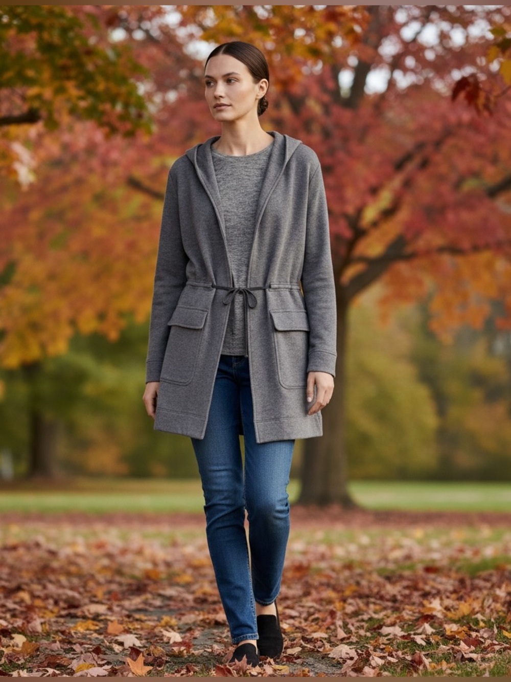 James Perse French Terry Hooded Long Coat Jacket Gray Cotton Size 4